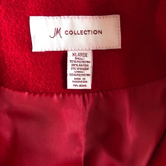 JM Collection Classic Red Wool Style Coat Size XL - Picture 3 of 6